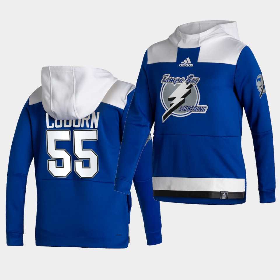 Men Tampa Bay Lightning 55 Coburn Blue NHL 2021 Adidas Pullover Hoodie Jersey